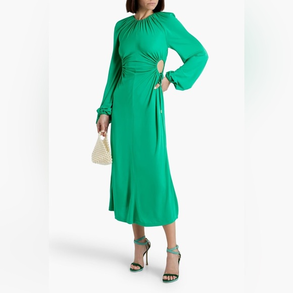 Rebecca Vallance Edie Ruched Cutout Jerser Midi Dress in Jade Green Size 4 - Picture 1 of 16